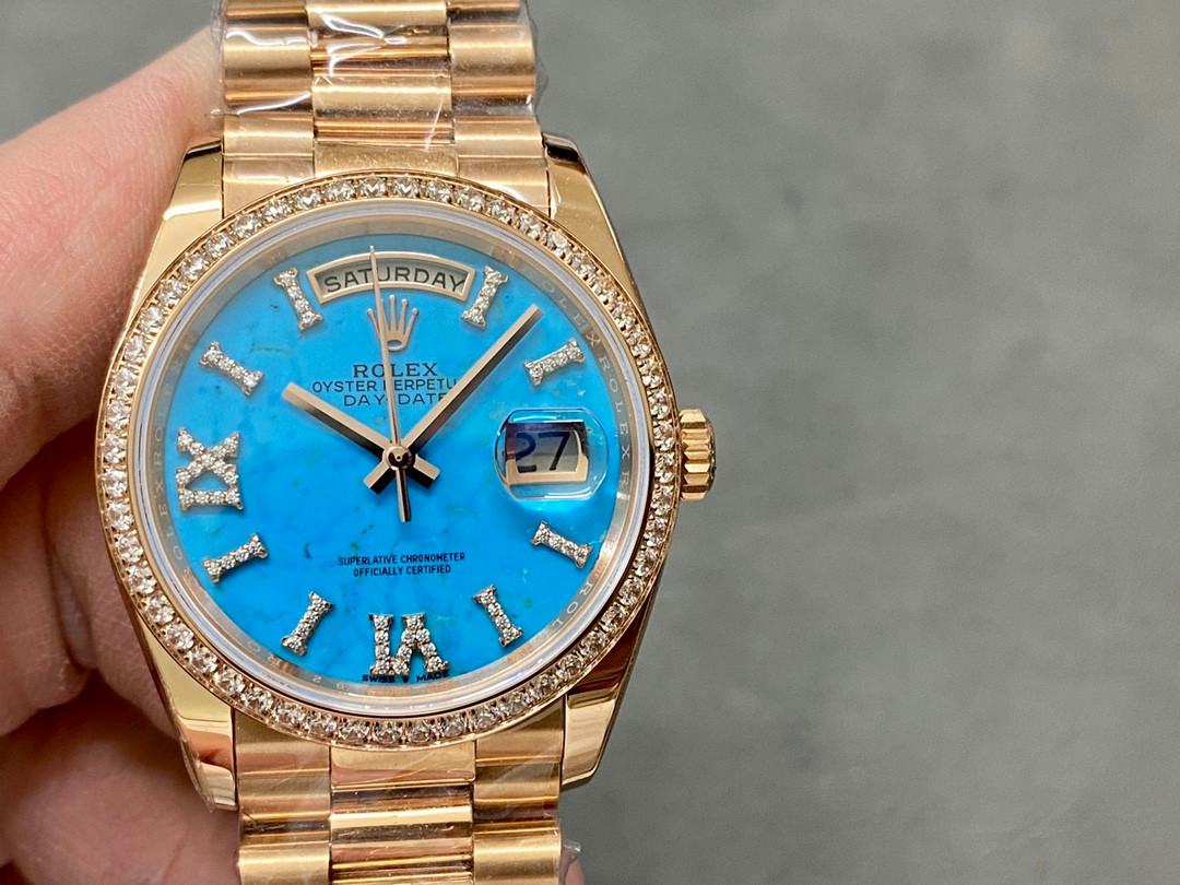 Rolex Day-Date 36 President gold Turquoise "Tiffany" Dial Baguet | HQ Superclone